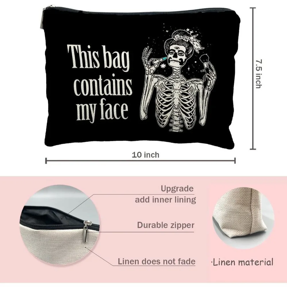 Goth Makeup Bag Waterproof Linen Small Cosmetic Pouch Women Halloween Gift
